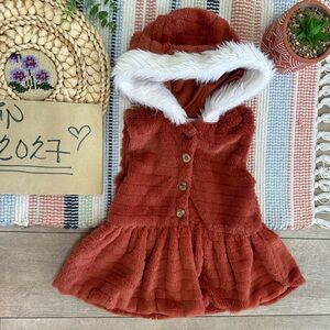 New Little Lass Toddler Girl Soft Faux Fur Hooded Vest Rust Boho Orange & White